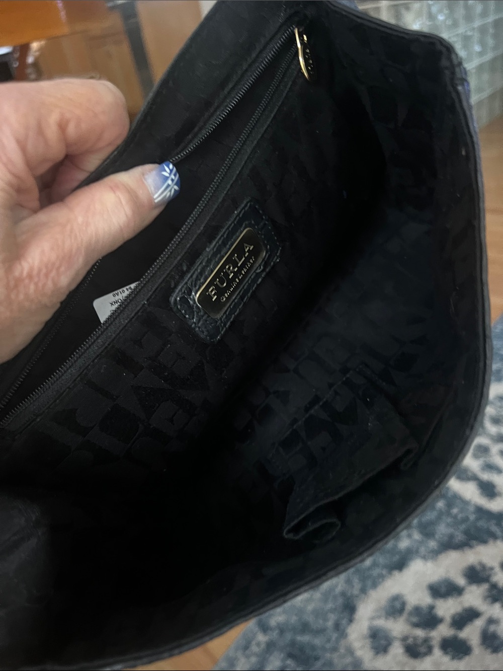 Furla Black Croc-Embossed Shoulder Bag with Gold Hardware - Picture 6 of 9